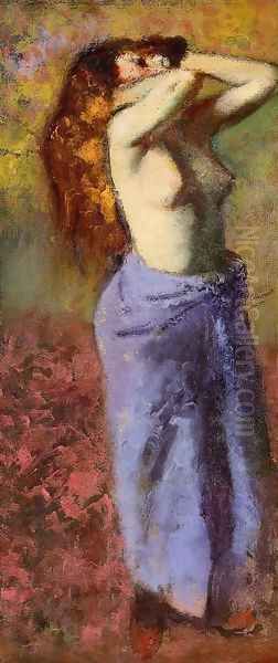 Woman in a Blue Dressing Gown, Torso Exposed Oil Painting by Edgar Degas