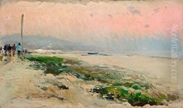 Playa De Badalona Oil Painting by Segundo Matilla Y Marina