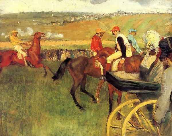 The Racecourse, Amateur Jockeys Oil Painting by Edgar Degas