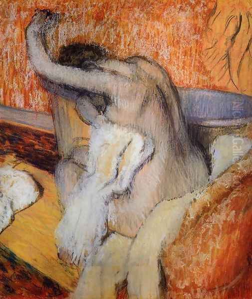 After the Bath, Woman Drying Herself Oil Painting by Edgar Degas