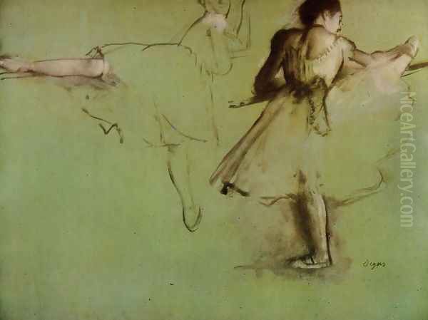 Dancers at the Barre (study) Oil Painting by Edgar Degas