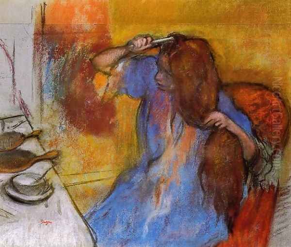 Woman Brushing Her Hair Oil Painting by Edgar Degas