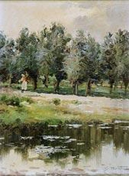 Paisaje Con Figura. Oil Painting by Segundo Matilla Y Marina