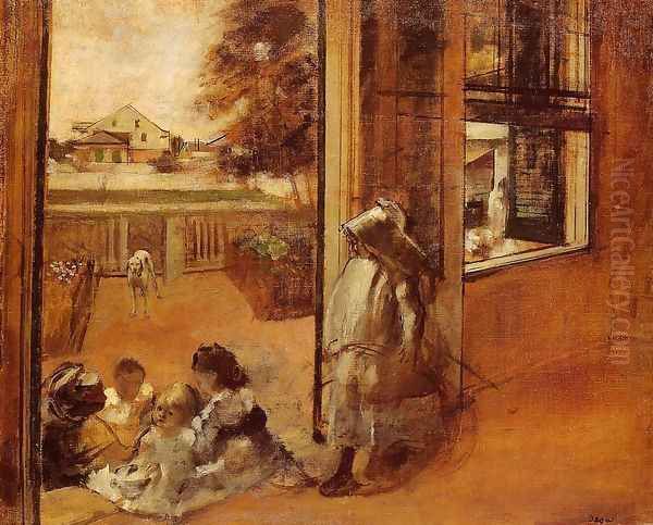 Children on a Doorstep Oil Painting by Edgar Degas