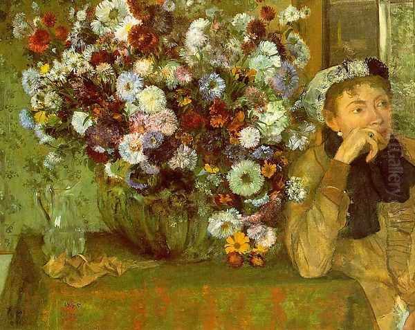 Madame Valpinçon with Chrysanthemums 1865 Oil Painting by Edgar Degas