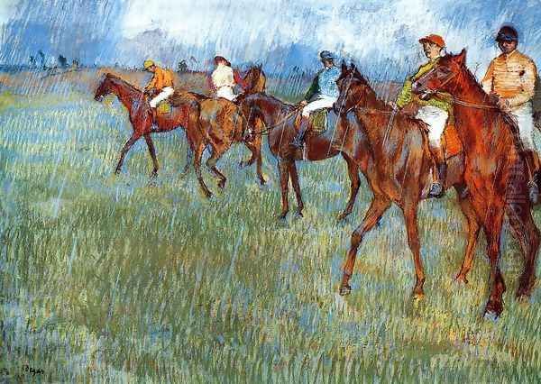 Jockeys in the Rain, c.1886 Oil Painting by Edgar Degas