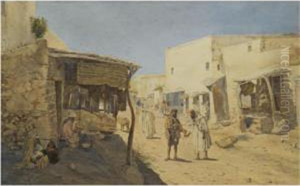 View Of The Main Street With Waterseller And Pastry Cook's Shops Oil Painting by Jarvis Matthew