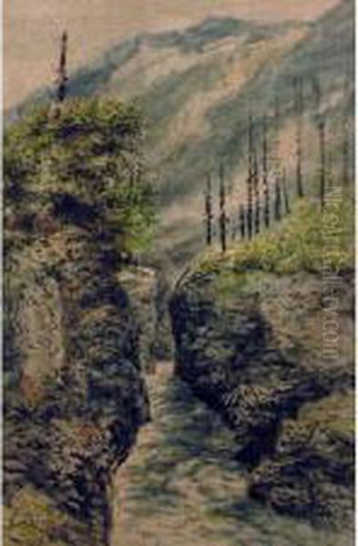 Mountain Crevice Oil Painting by Marmaduke Matthews