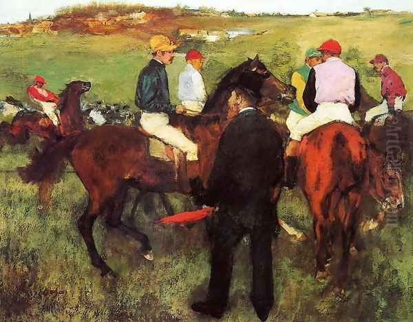 Racehorses at Longchamp I Oil Painting by Edgar Degas