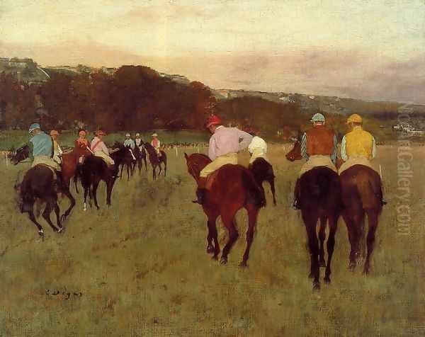 Racehorses at Longchamp Oil Painting by Edgar Degas