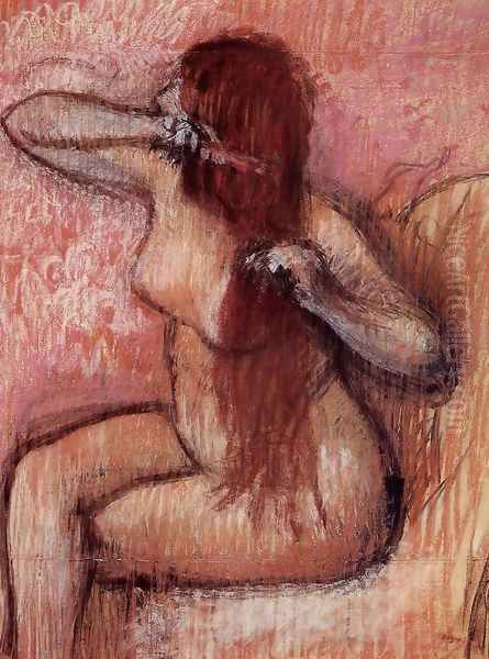 Seated Nude Combing Her Hair Oil Painting by Edgar Degas