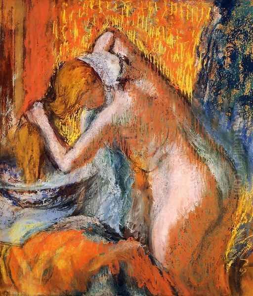 After the Bath, Woman Drying Her Hair Oil Painting by Edgar Degas