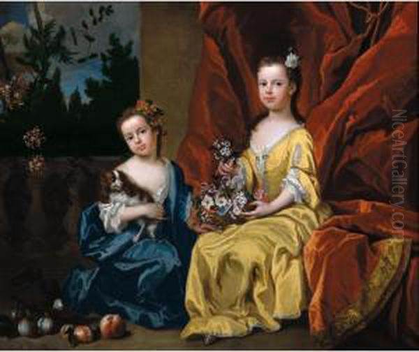 Portrait Of Catherine Sancroft (c.1716-1780) And Her Sister Elizabeth (1714-1788) Oil Painting by James Francis Maubert