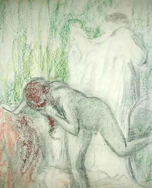 Nude getting out of the Bath Oil Painting by Edgar Degas