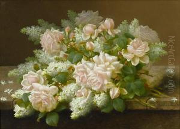 White Roses Oil Painting by Raoul Maucherat de Longpre