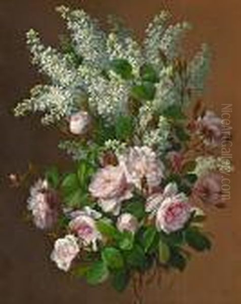 Still Life With Roses And Lilacs Oil Painting by Raoul Maucherat de Longpre