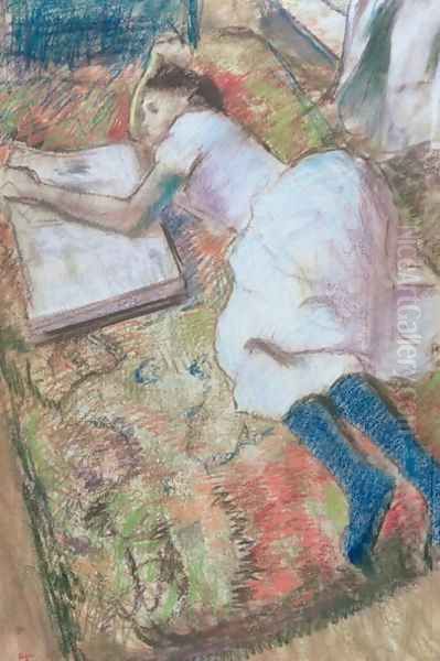 Young Girl Lying Down Looking at an Album, c.1889 Oil Painting by Edgar Degas