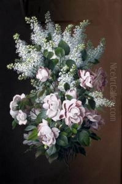 Still Life Of Lilac And Roses Oil Painting by Raoul Maucherat de Longpre