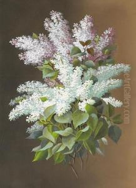 Lavender And White Lilacs Oil Painting by Raoul Maucherat de Longpre