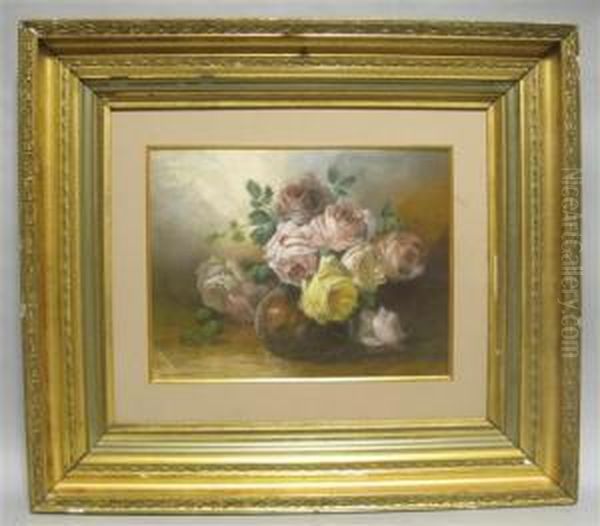 Still Life Of Roses Oil Painting by Raoul Maucherat de Longpre