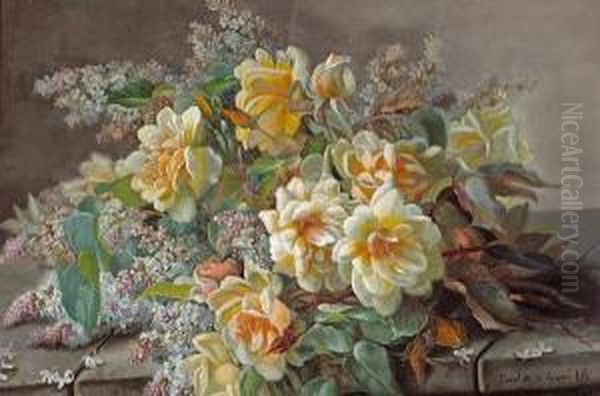 Lilacs And Roses Oil Painting by Raoul Maucherat de Longpre