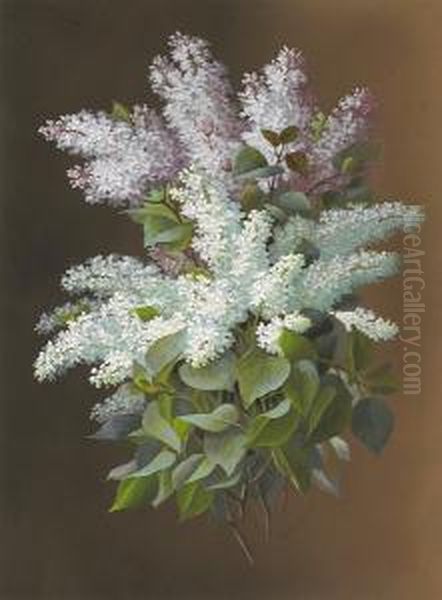 Still Life Of Lilacs Oil Painting by Raoul Maucherat de Longpre