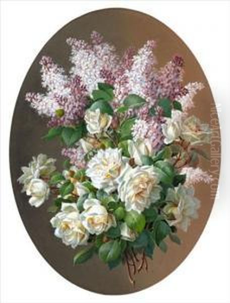 Roses And Lilacs Oil Painting by Raoul Maucherat de Longpre