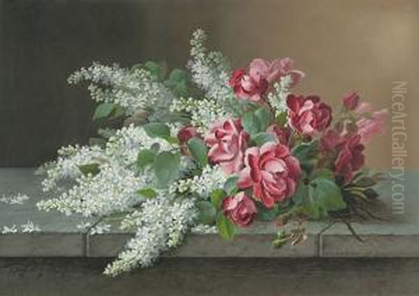 Still Life Of Lilacs And Roses Oil Painting by Raoul Maucherat de Longpre