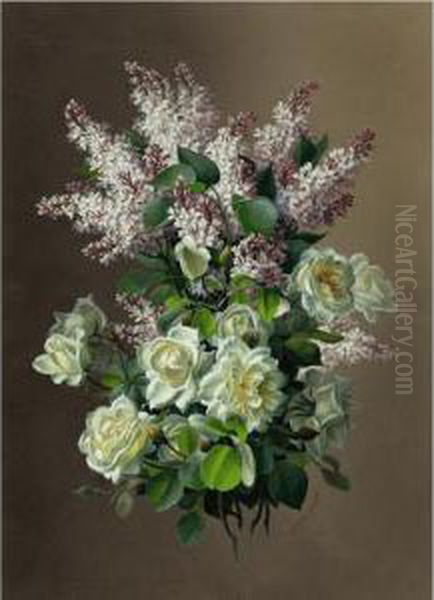 Lilacs And Roses Oil Painting by Raoul Maucherat de Longpre