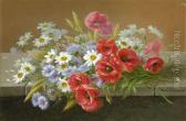 Daisies And Poppies Oil Painting by Raoul Maucherat de Longpre