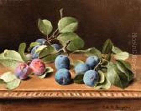 Still Life With Plums Oil Painting by Raoul Maucherat de Longpre