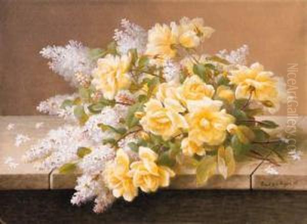 White Lilacs And Roses Oil Painting by Raoul Maucherat de Longpre