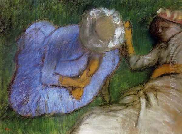 Young Women Resting in a Field Oil Painting by Edgar Degas