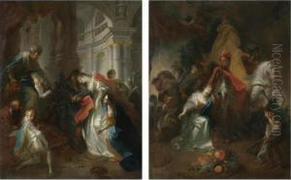 Esther Before Ahasuerus; David And Abigail Oil Painting by Franz Anton Maulbertsch