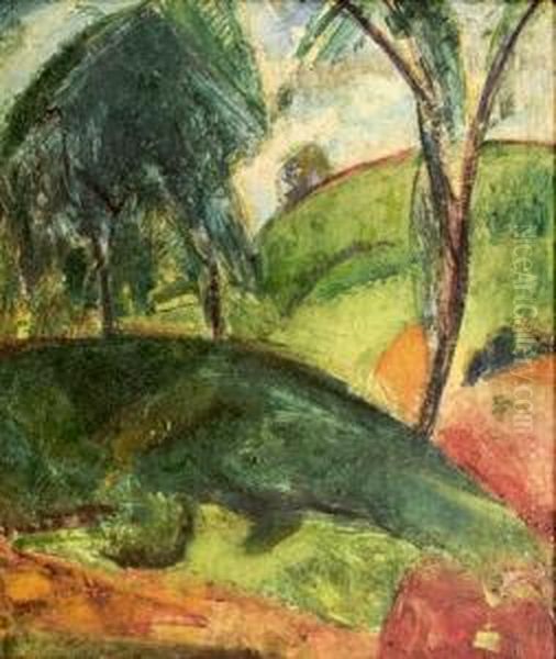 Paysage Aux Arbres, Vers 1910 Oil Painting by Alfred Henry Maurer