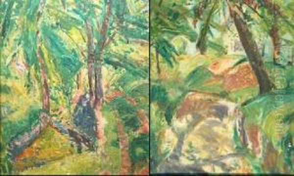 House And Trees And Tropical Forest Interior: A Double-sidedwork Oil Painting by Alfred Henry Maurer