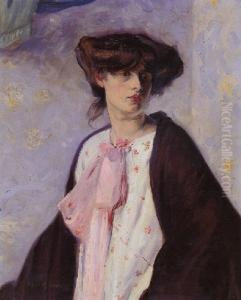 Woman With A Pink Bow Oil Painting by Alfred Henry Maurer