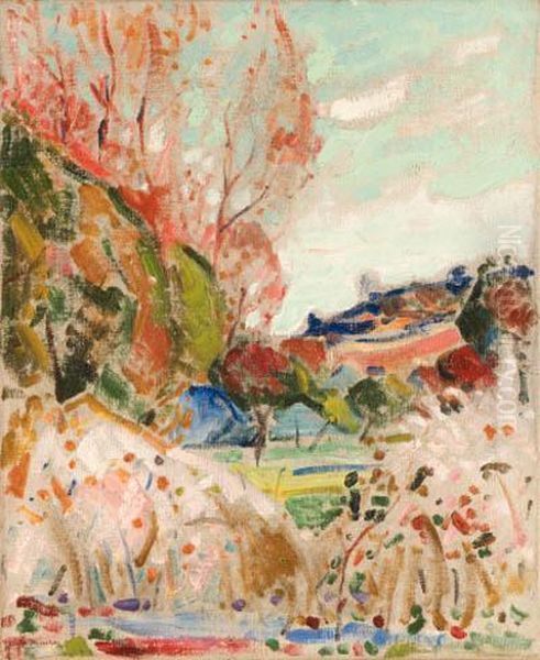 Paysage Vert Et Rose Oil Painting by Alfred Henry Maurer