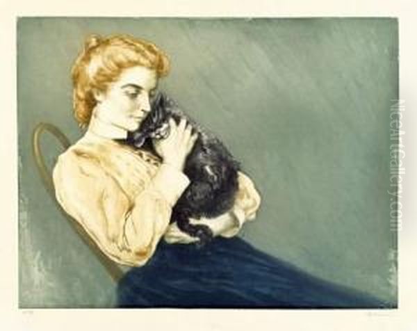 Jeune Femme Au Chat Oil Painting by Charles Maurin