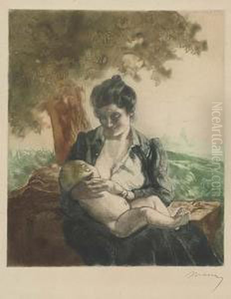 Mere Et Enfant Oil Painting by Charles Maurin