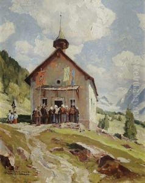 Prozession Vor Der Bergkirche Oil Painting by Hans Maurus