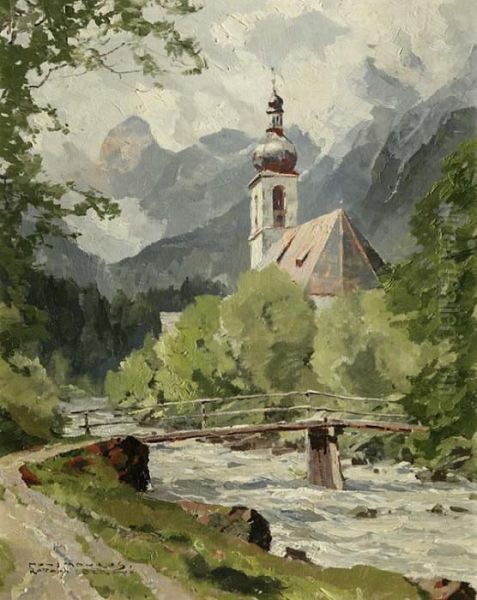 Bergkirche In Ramsau Oil Painting by Hans Maurus