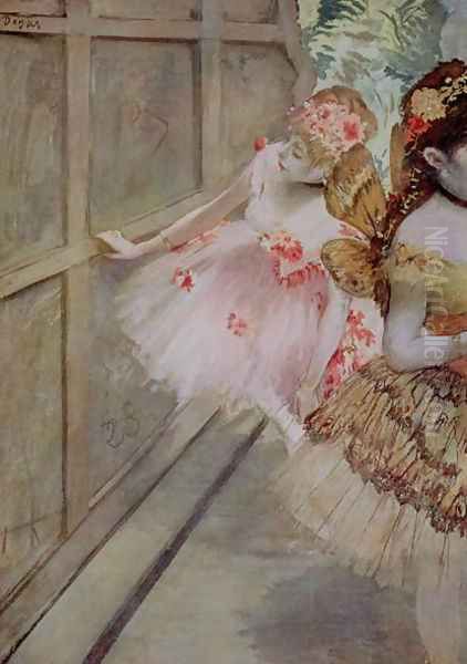 Dancer against a stage flat, c.1880 Oil Painting by Edgar Degas