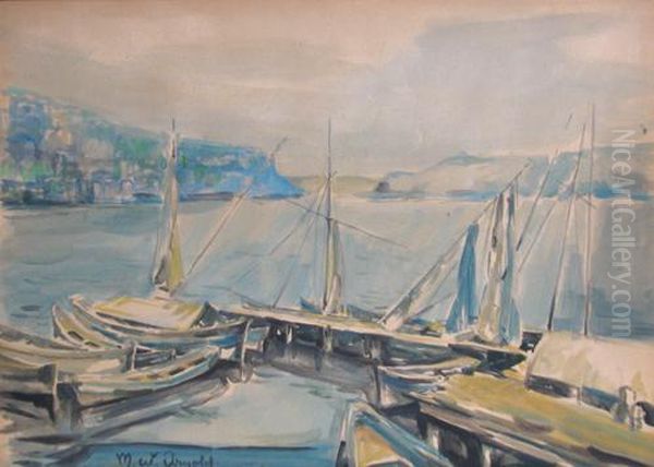 Boats At The Bridge Oil Painting by Arnold Max Wexler