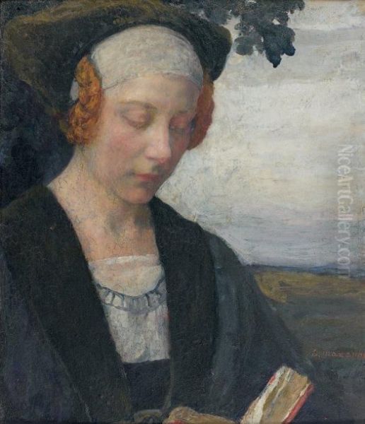 Femme De La Renaissance A La Lecture Oil Painting by Edgard Maxence