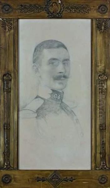 Portrait D'officier Portant Le No. 64 Sur Son Col Oil Painting by Edgard Maxence