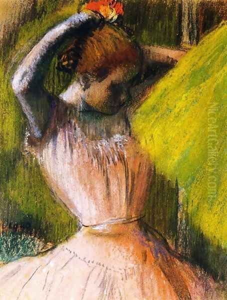 Ballet Corps Member Fixing Her Hair Oil Painting by Edgar Degas