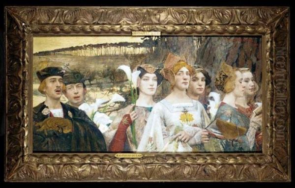 Les Fleurs Du Lac Oil Painting by Edgard Maxence