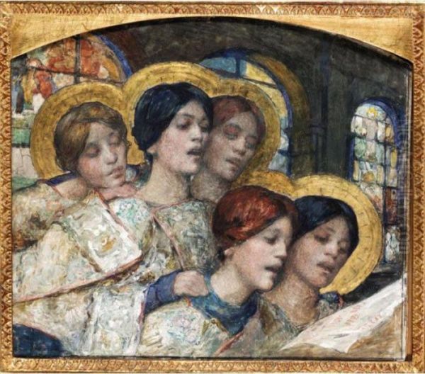 A Heavenly Choir Oil Painting by Edgard Maxence