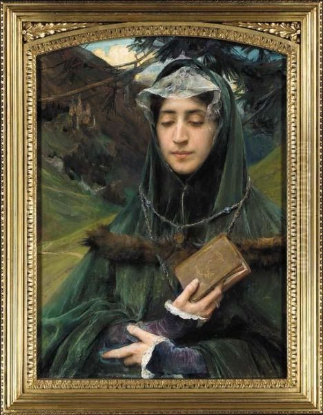 Priere De Remettre A Lourdes (praying For Forgiveness At Lourdes) Oil Painting by Edgard Maxence